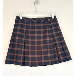 QMack Navy Blue Red Plaid Pleated Mini Skirt Preppy Academic Size Small